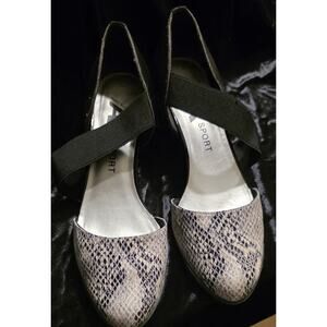 Anne Klein AK Sport Teaberry Slip On Wedge Black/White Size 9.5 Snake Skin